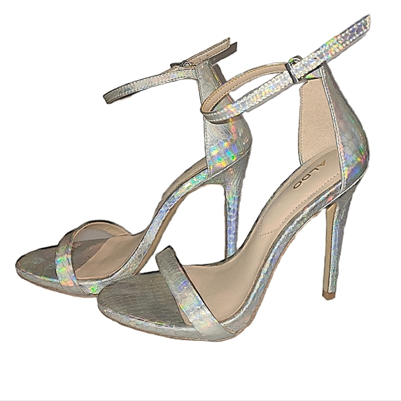 Aldo Iridescent Snake Skin Ankle Heels Strap Size 7 4 1/2" heel stiletto - Picture 7 of 8